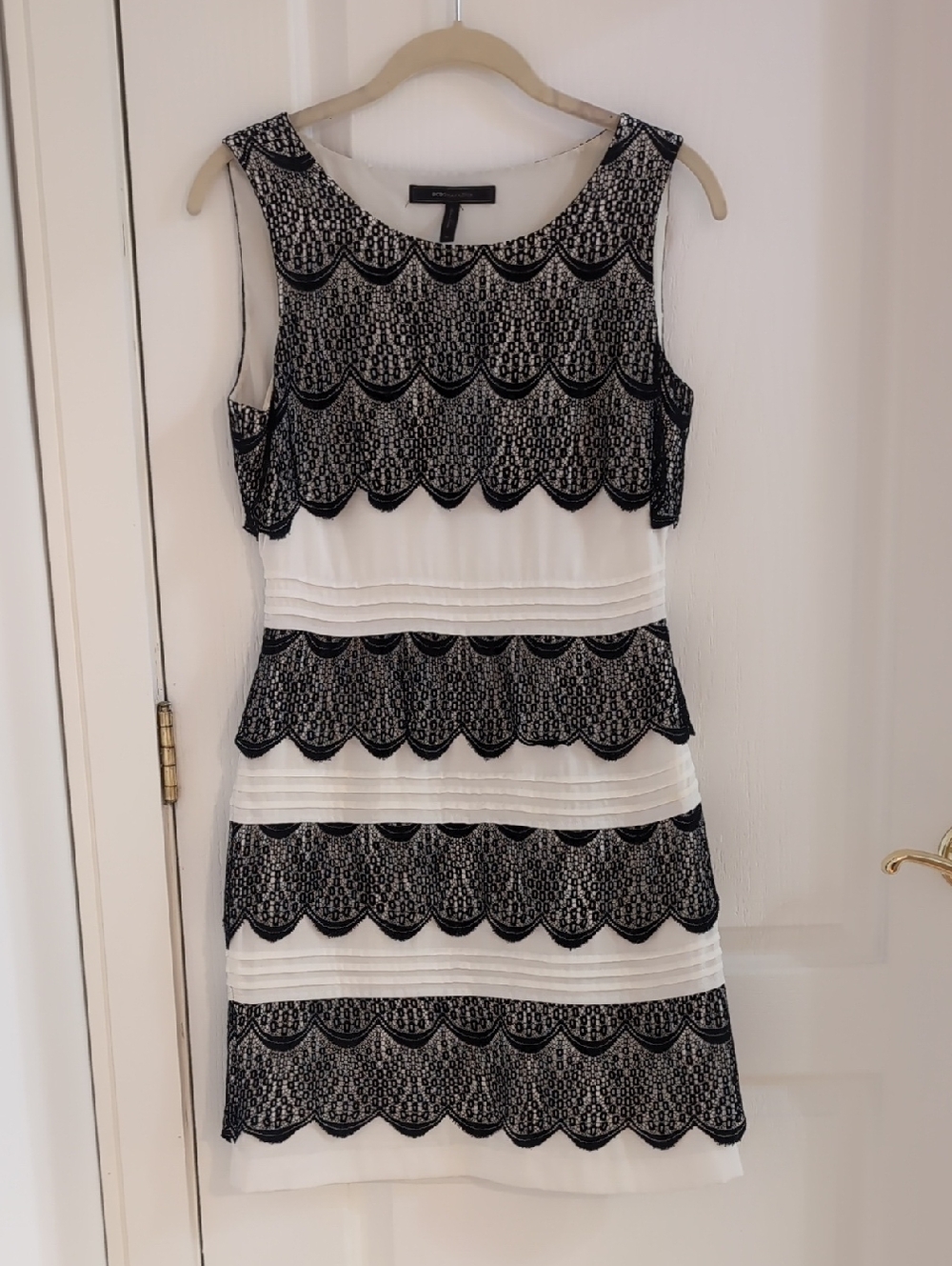 BCBGMaxAzria White Dress with Black Lace Panels